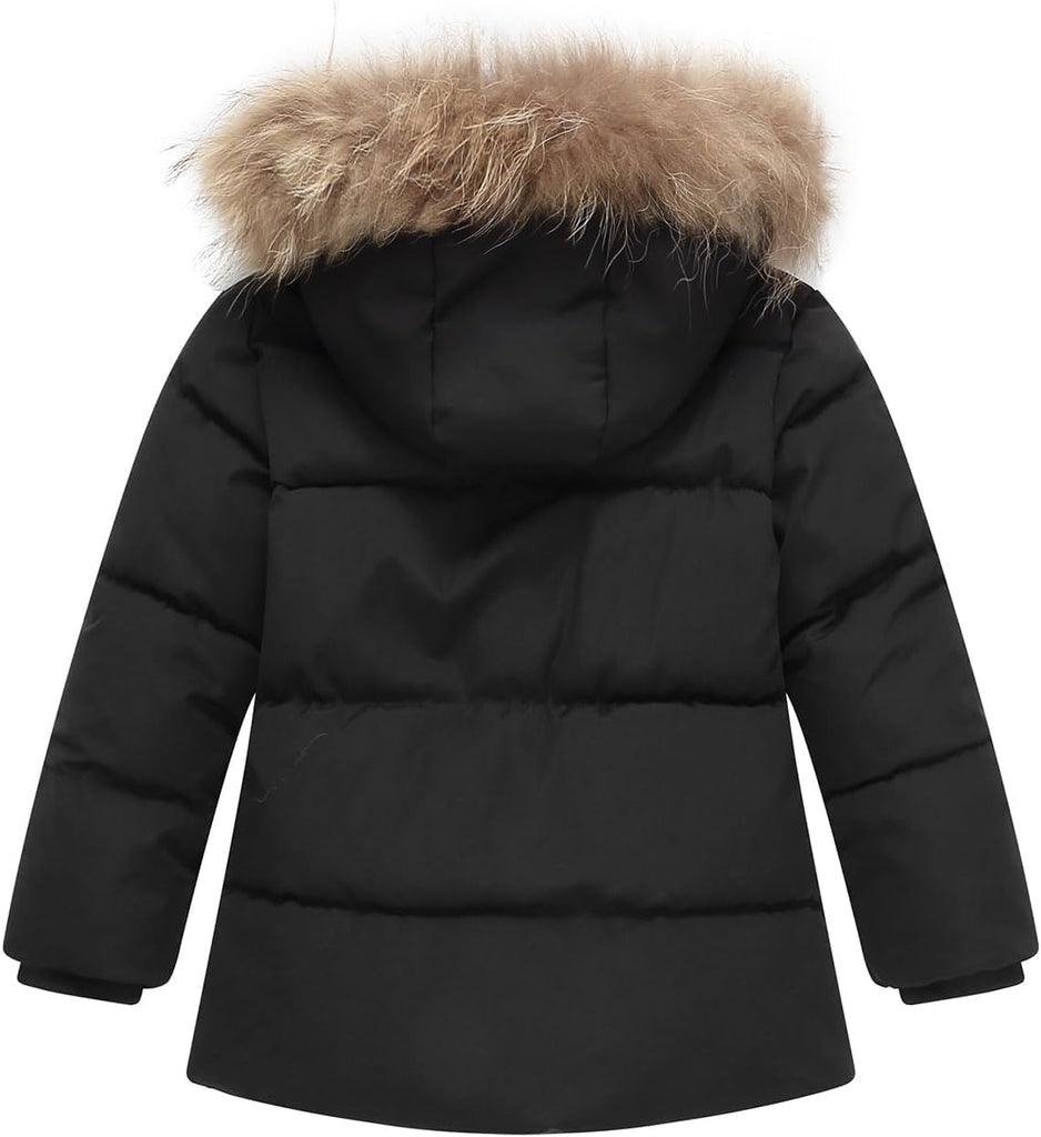 Winter Fleece Lined Puffer Jacket For Girl Collar Hooded Coats