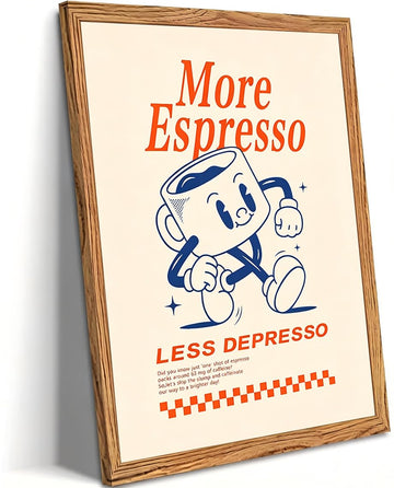 Framed Funny Coffee Wall Art Vintage Cafe Kitchen Wall Decor 16x24 Inch