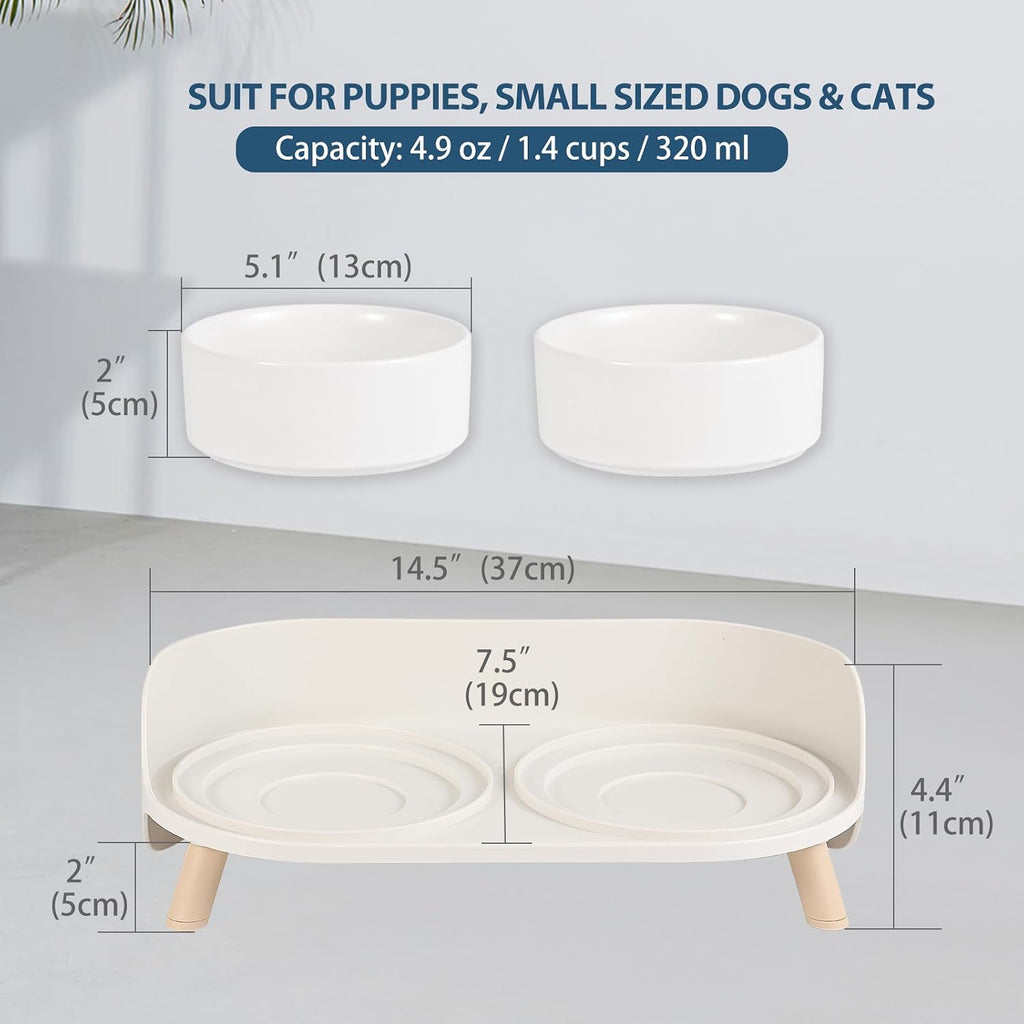 Elevated Dog Bowls Ceramic, Raised Cat Bowl Set for Food and Water, Mess Proof and High Wall Splash Guard