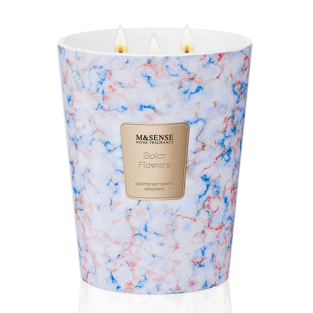 Extra Large Candle 35oz 150H SolarFlowers Scented Candle, 3 Wick Highly Scented Jar Candle, XL Candles Gift for Stress