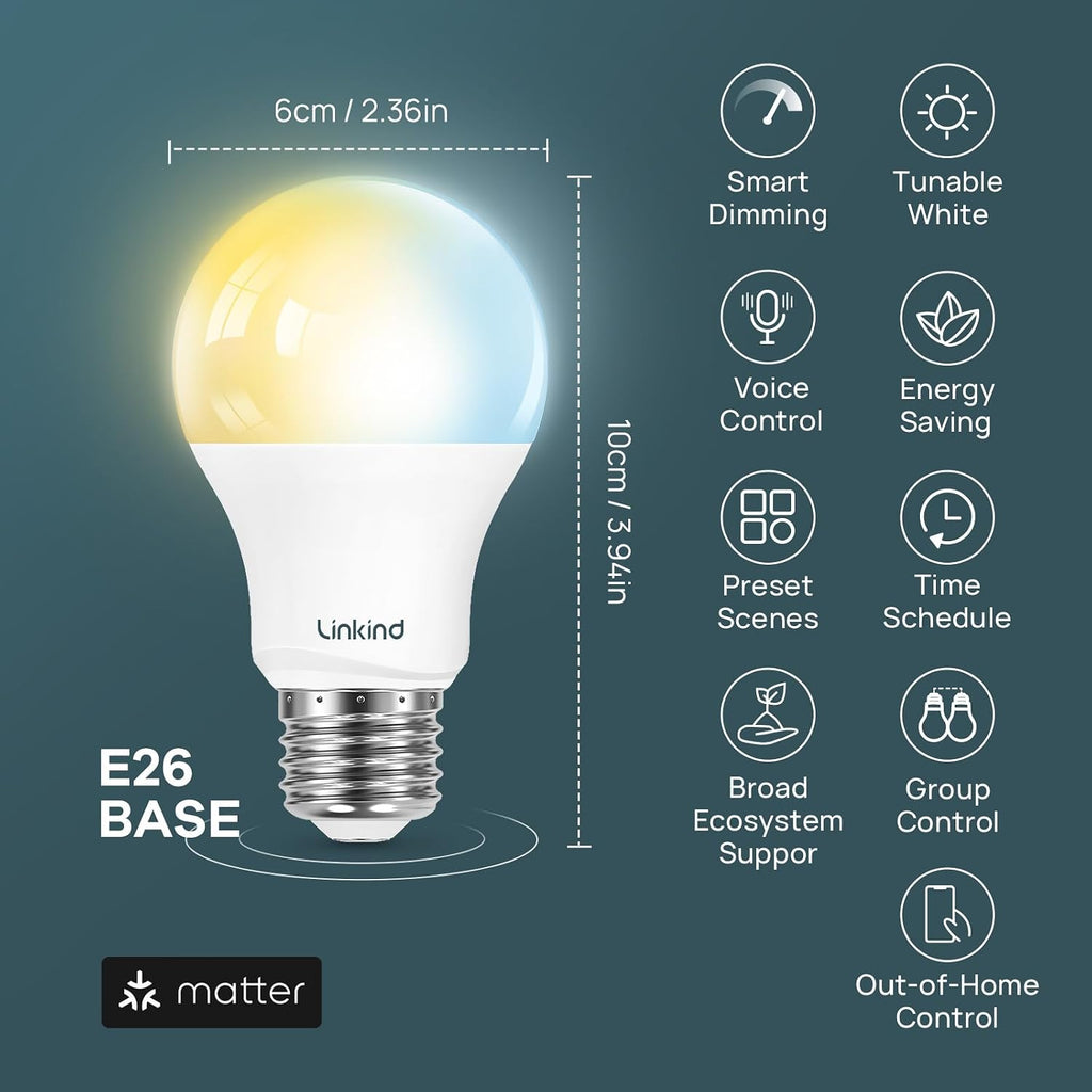 Matter Smart Light Bulbs, Work with Apple Home, Alexa, Google Home