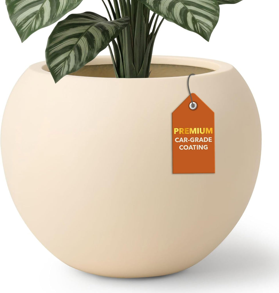 12.8" H x 16" D Premium Globo Fiberstone Planter - Kilim Beige | 10.7" Pot Opening, Included 2 Extra Coco Mats