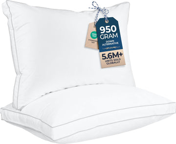 Bed Pillows for Sleeping Standard Size (White), Set of 2, Soft & Fluffy Pillow with Down Alternative Filling