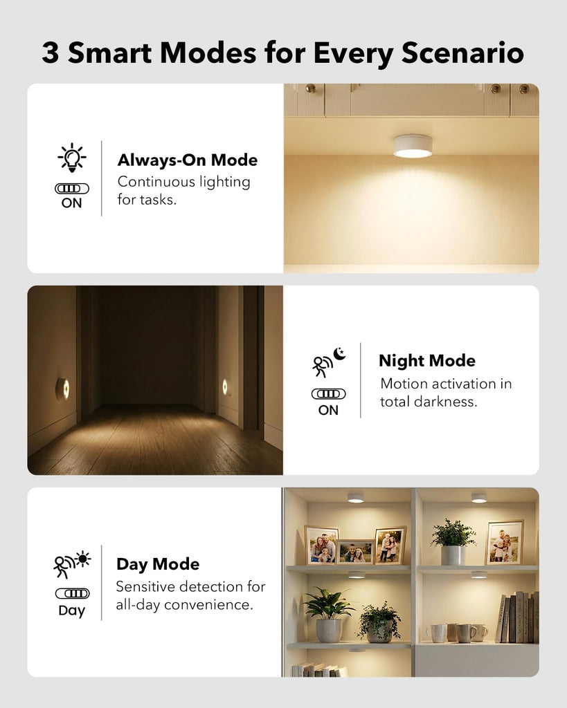 USB Rechargeable Puck Lights, Motion Sensor Cabinet Lighting