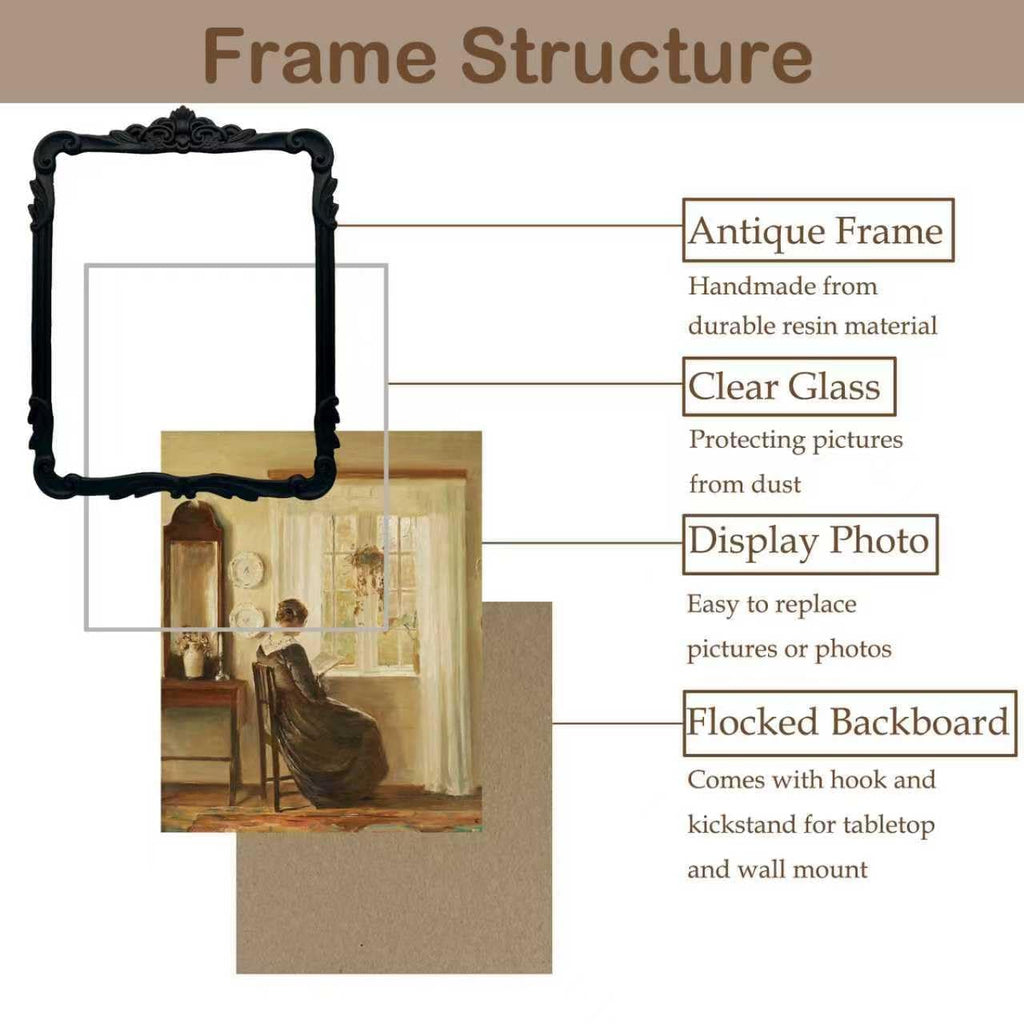 Vintage Picure Frames 8x10 Antique Black Gothic Picture Frames for Tabletop and Wall Mount Ornate Victorian Home