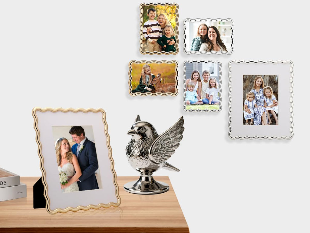 Gold 4 x 6'' High-End Zinc Alloy Picture Frame with Wave Design - Modern Glamour 6x4'' Pictures Frames for Desktop