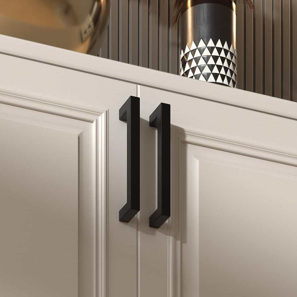 30 Pack 6-1/4in Black Cabinet Pulls Kitchen Cabinet Handles Matte Black Dresser Drawer Pulls Square Bar Stainless Steel