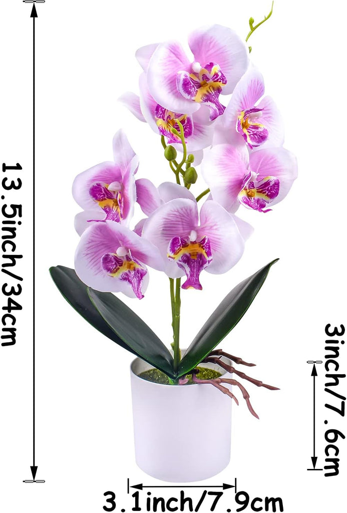 Artificial Orchid Flowers, Potted Orchid Flowers with Plastic Vase for Table Centerpiece Home Decor Office - Set of 2