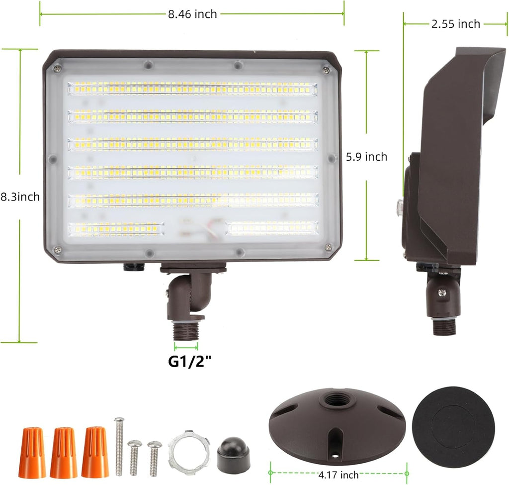 Dusk to Dawn Outdoor 100W LED Flood Light with Knuckle (Plate Included), 14000LM 1000W Equiv., 100-277V 5000K,ETL