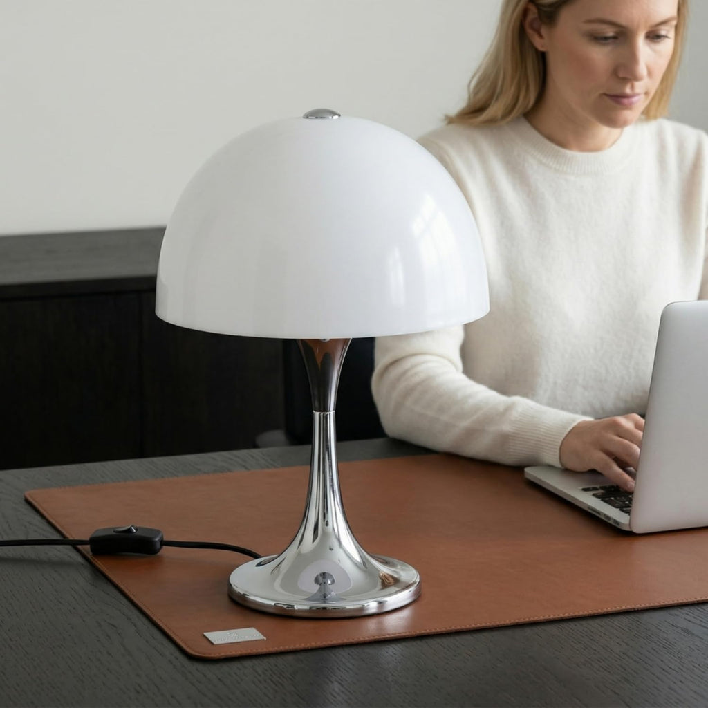 Mid-Century Modern Mashroom Table Lamp with Glossy Acrylic Shade, Chrome