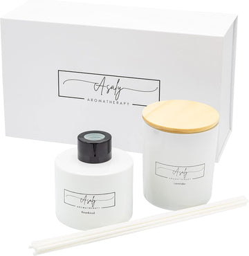 Luxury Lavender Candle & Reed Diffuser Gift Set for Women - Soy Wax Candle (30 Hr Burn) + Rose & Oud Reed Diffuser - Set of 2