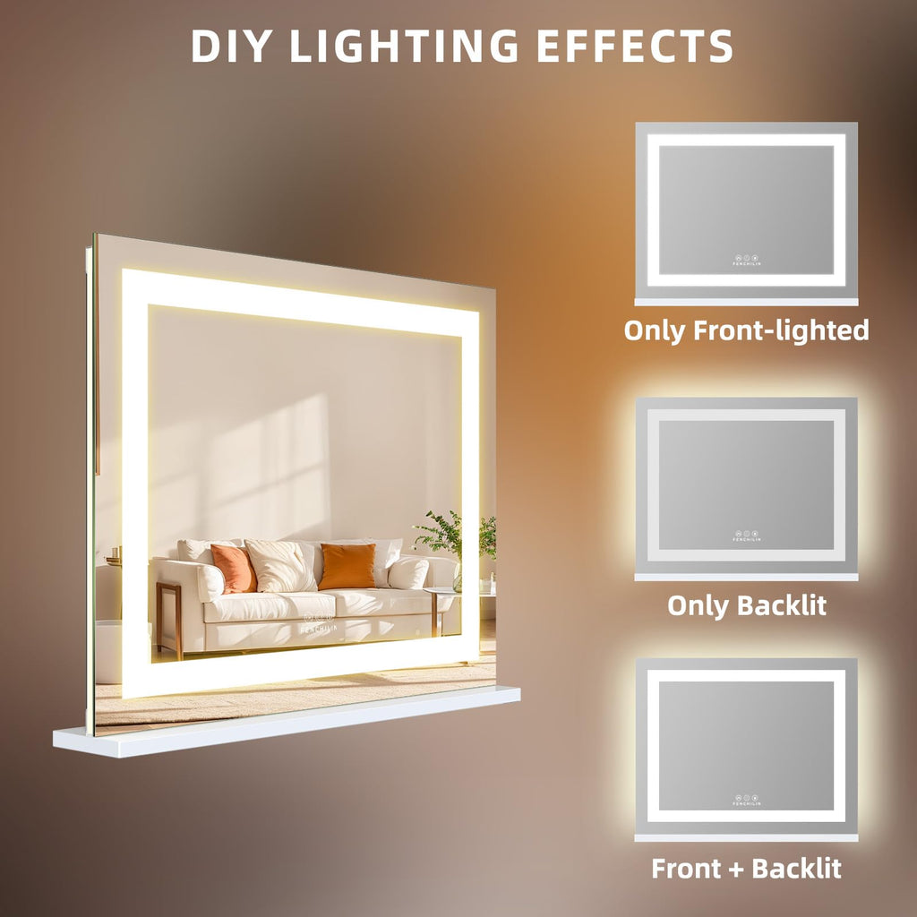 Vanity Mirror with Lights, 22" x 19" Backlit + Front Lit