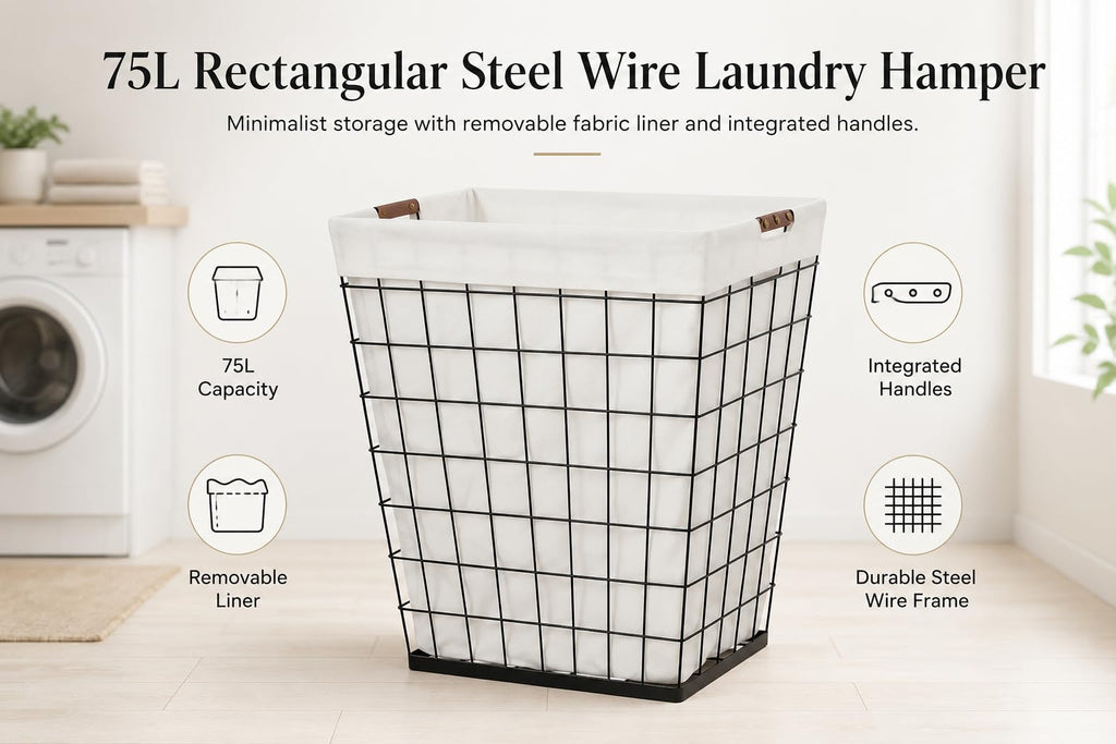 Steel Wire Laundry Hamper with Removable Cotton Blend Liner, 75L Rectangular Laundry Basket Ideal for Laundry