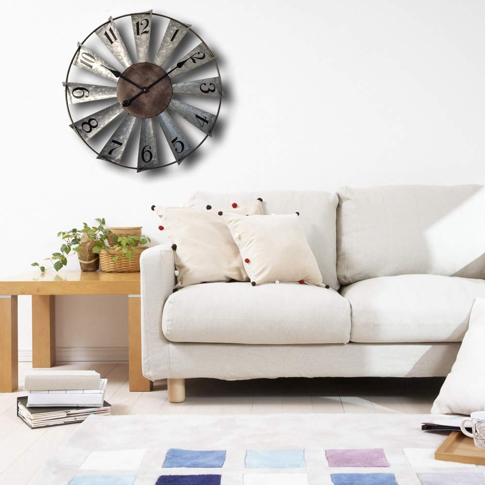 30" Large Metal Windmill Wall Clock, Rustic Distressed Clocks
