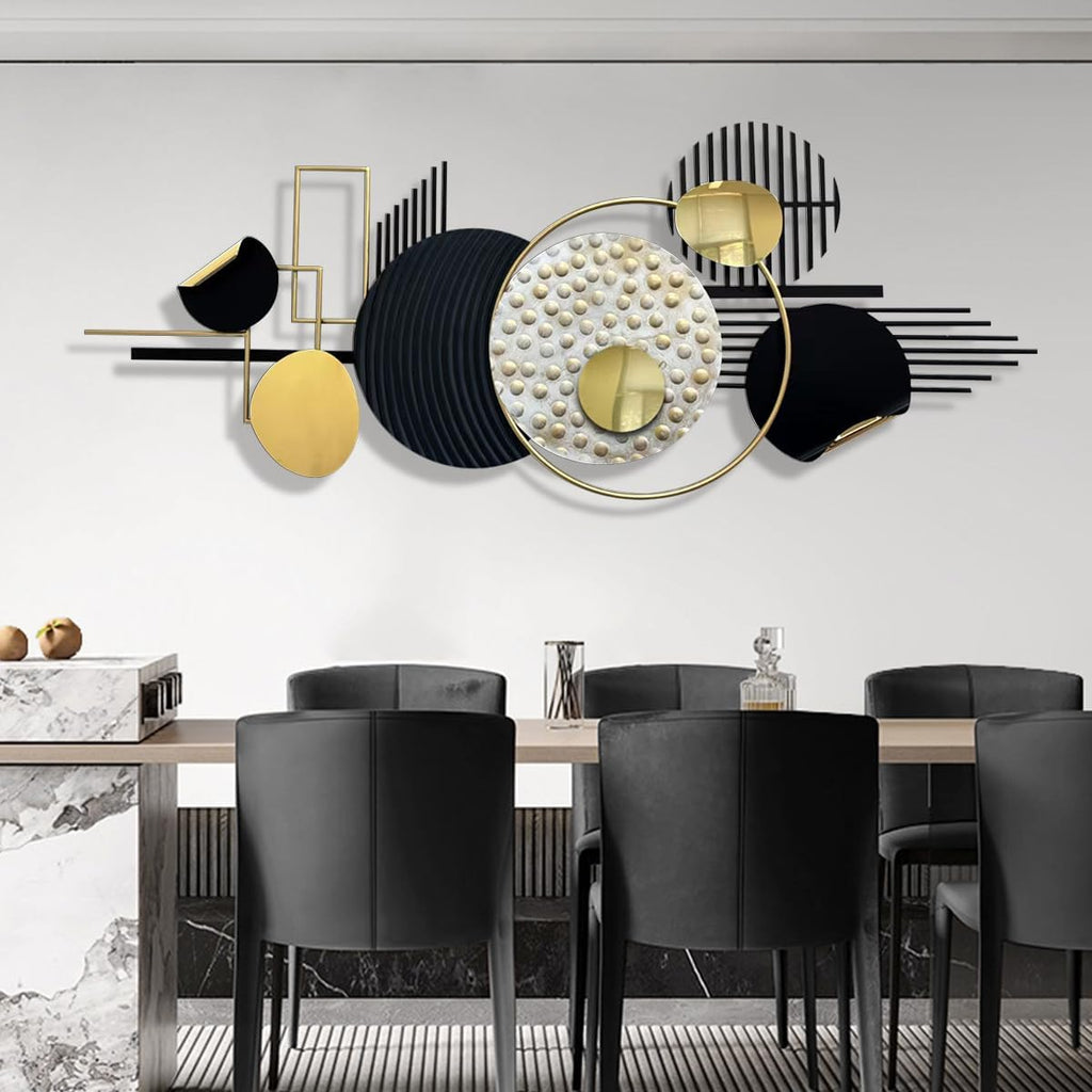 Metal Wall Art Modern Art Black and Gold Boho Living Room Decor Art Abstract Geometric Sculptures Large Wall Decor