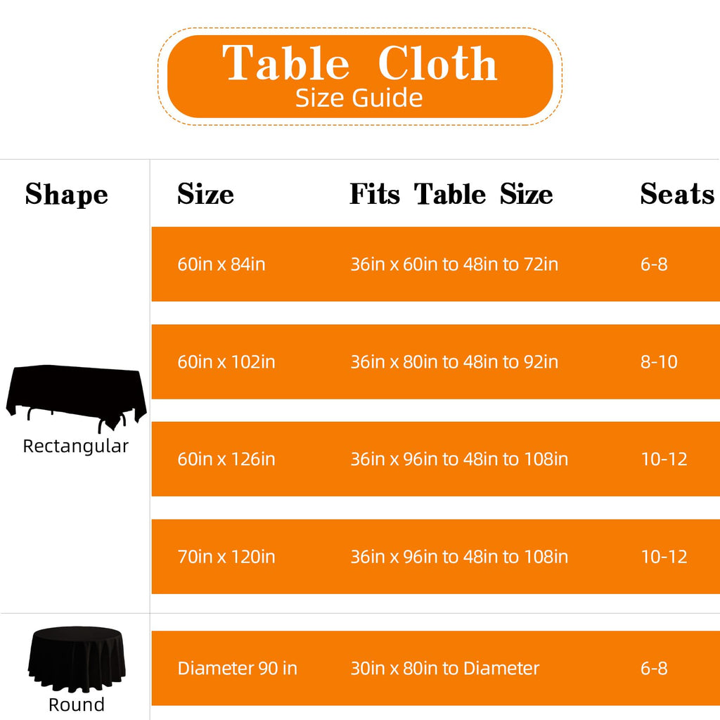 6 Pack Round Table Cloth 90 Inch Black Cloth Fit 5FT Round Table