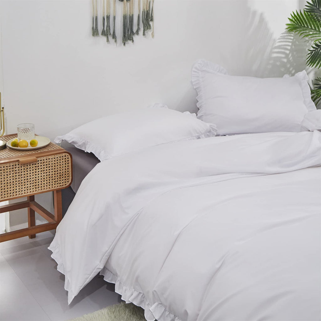 White Comforter Set Ruffle Bedding Comforter Set Farmhouse Boho Ruffles White Blanket Quilts Soft Breathable