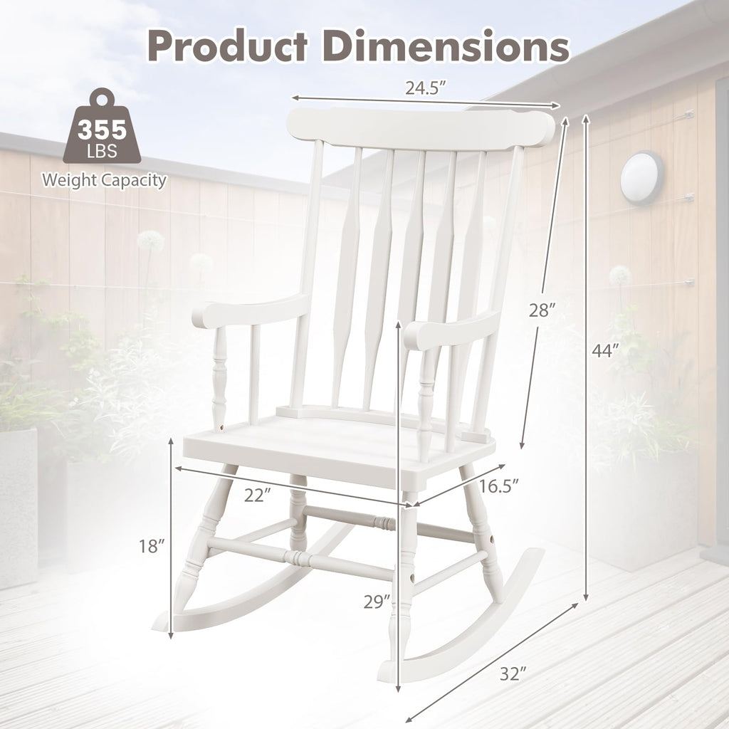 Patio Rocking Chair, Solid Rubber Wood Frame, White, 2 Pack