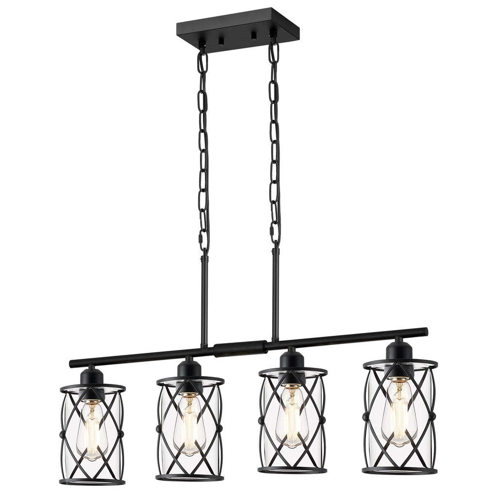 Kitchen Island Lighting, Modern Black Dining Room Light Fixtures with Clear Glass, Farmhouse Industrial