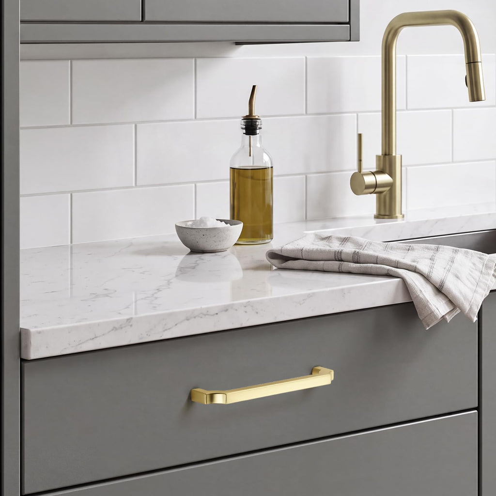 2 Pack Brushed Gold Cabinet Handles, 5" Solid Kitchen Drawer Pulls
