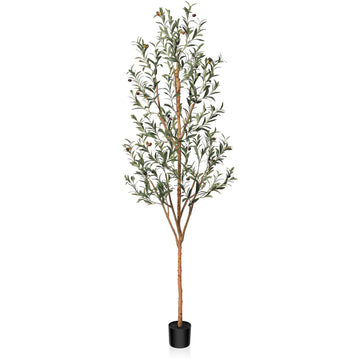 Artificial Olive Tree 7FT Tall Faux Silk Plant Decor Indoor Fake Potted Tree with Natural Wood Trunk and Lifelike