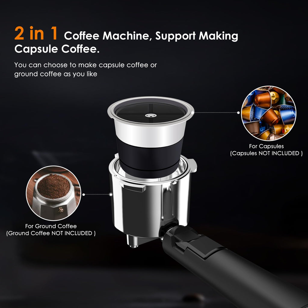 Espresso Machine 20 Bar, Semi-Automatic Espresso Maker with Milk Frother Steam Wand, 45 OZ Removable Water Tank for