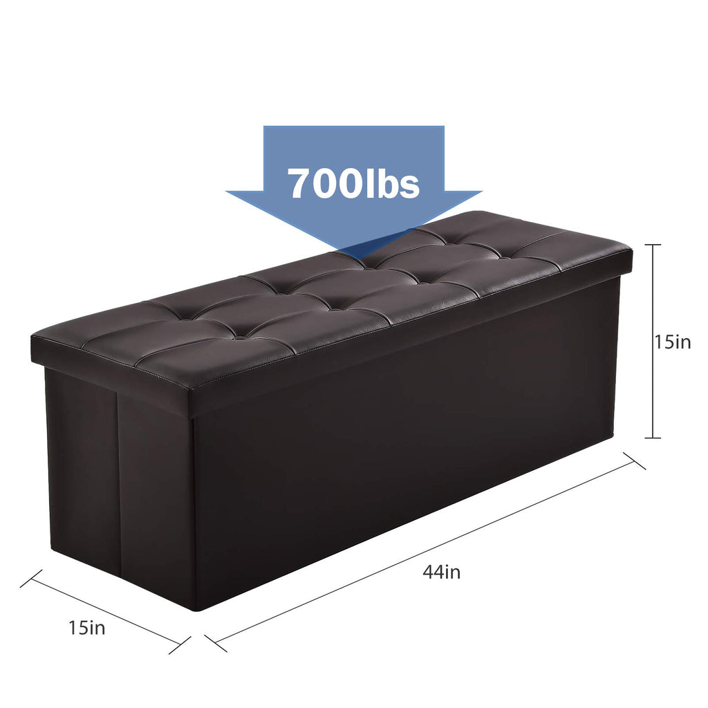 43 inch Folding Ottoman Storage Bench Cube Hold up 700lbs Faux Leather Storage Chest with Memory Foam Seat Footrest