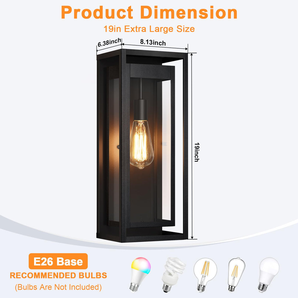 19 Inch Outdoor Wall Light Fixtures, Outside Porch Lights- Black