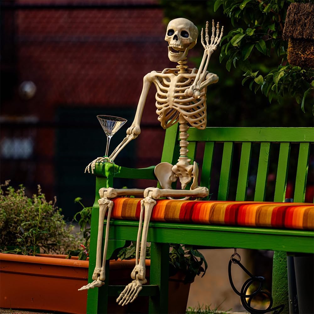 5.4 ft Halloween Skeleton - Life Size Human Skeleton with Full Body Posable Joints - Spooky Scary Plastic Skeleton
