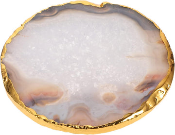 Natural Agate Coaster Golden-Plated Cup Mat for Coffee Tea & Beverage Water-Absorbent Stone Drink Coaster Bar 3.54 X