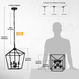 4 Light Chandelier, Industrial Ceiling Light Black Lantern Light Fixtures with Farmhouse Metal Cage Adjustable Height Rustic Geometric Hanging Light E12 Base for Kitchen Island, Entryway, Indoor A128-B092928YVL