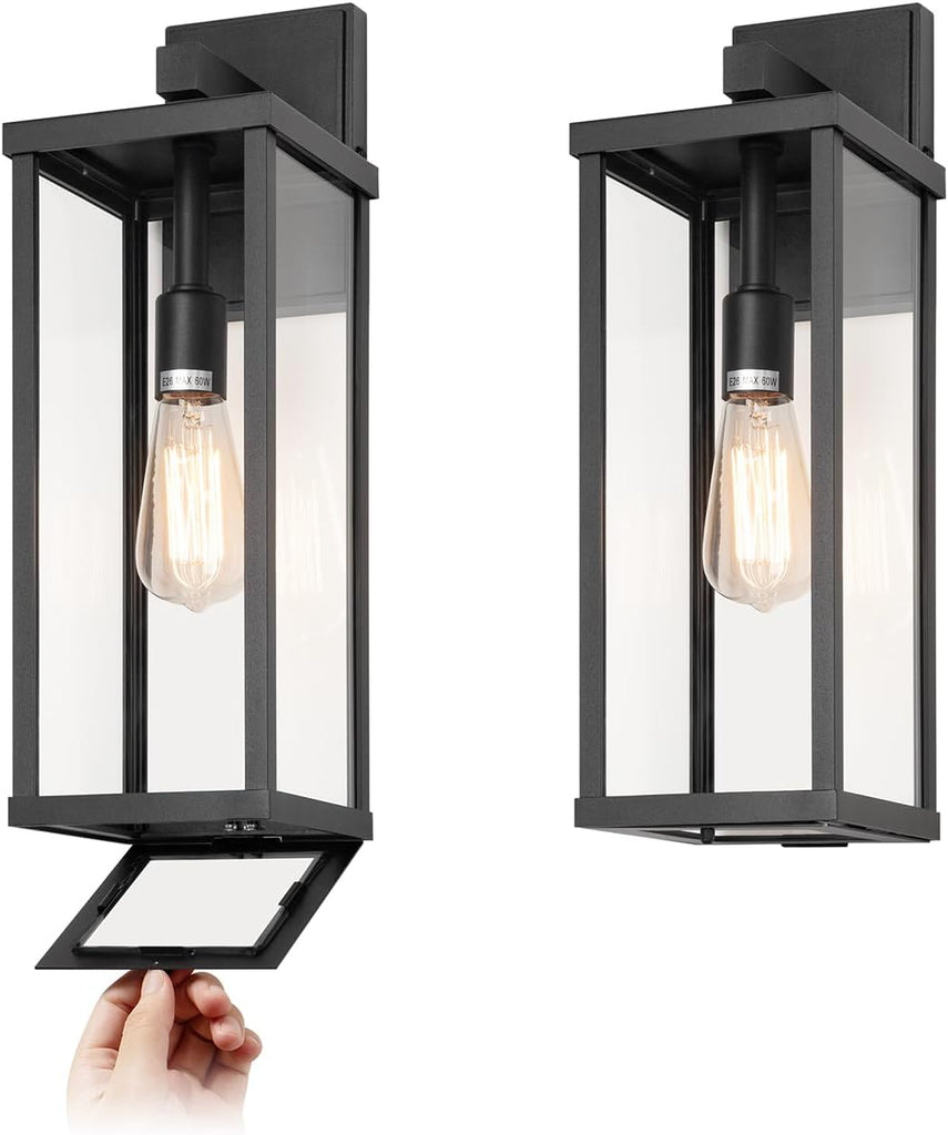 18" Classic Outdoor Wall Sconce 1 Light in Matte Black Rectangular Metal Frame and Clear Glass Shade Waterproof Porch