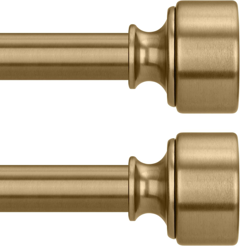 2 Pack Warm Gold Curtain Rod for Windows 28 to 48 Inch, Heavy Duty Brass Curtain Rod, 1" Diameter Adjustable Gold
