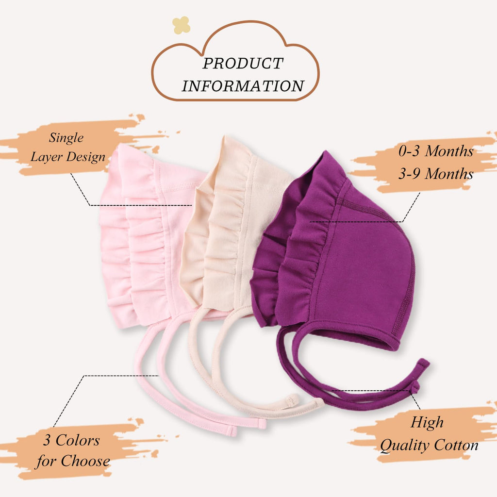 Lovely Baby Girl Hospital Hat Soft Cotton Newborn Beanie Winter Baby Hats for Infant Girls (M, 3Pcs-B)