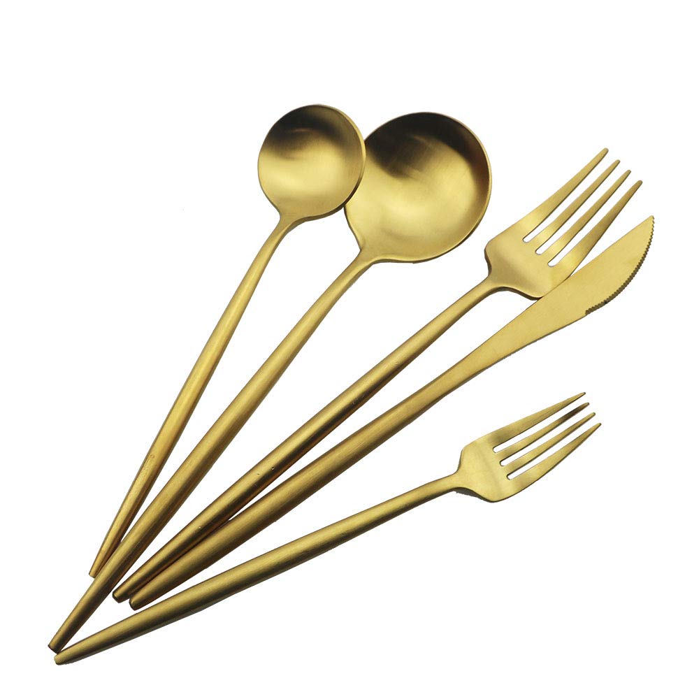 Luxury Gold Flatware, Silverware Sets, 20-piece Elegant Cute 18/10 Stainless Steel Silverware Set for Eating Home
