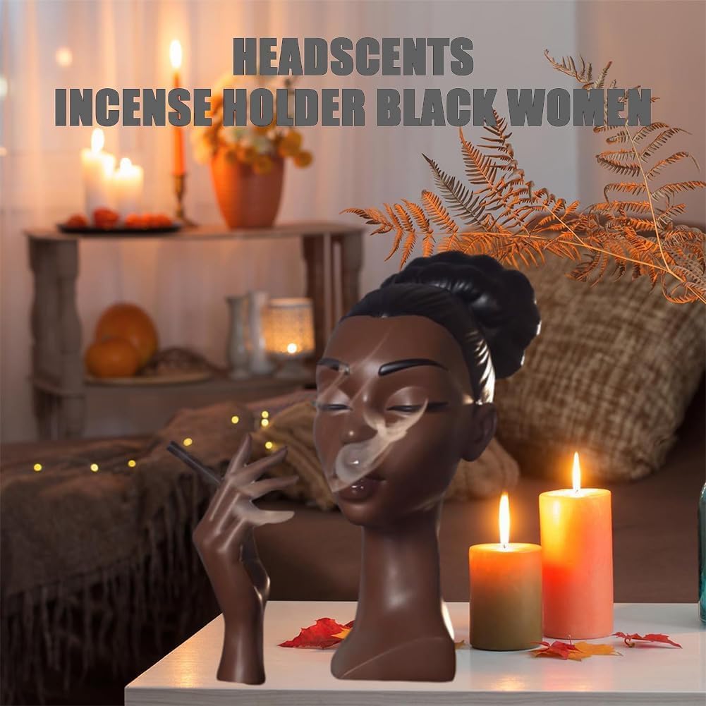 Incense Holder,Black Woman Smoking Head Incense Burner,Unique Home Gift,Desk Decor Suitable and Living Room - Set of 2