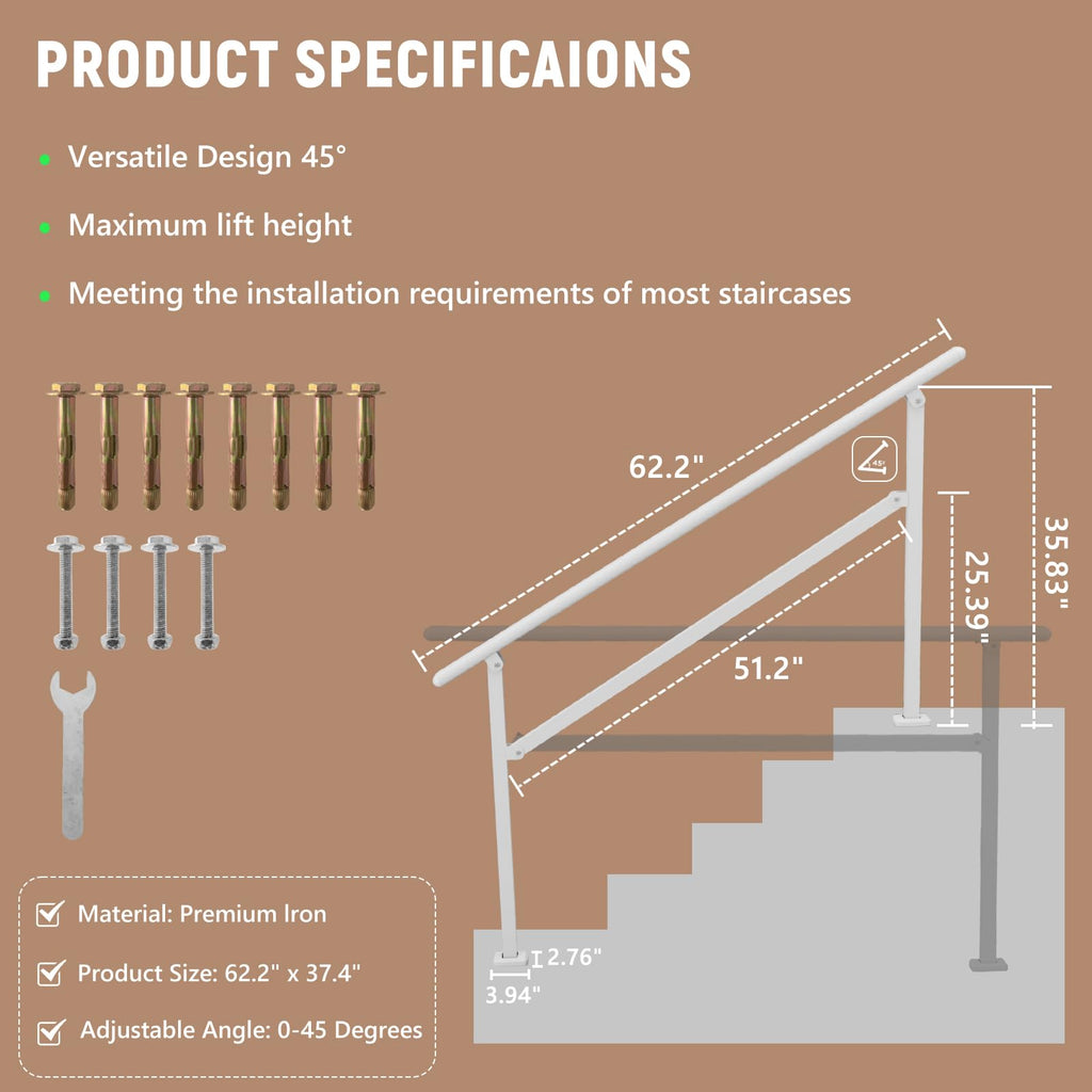 4-5 Step Hand Rails for Outdoor Steps White
