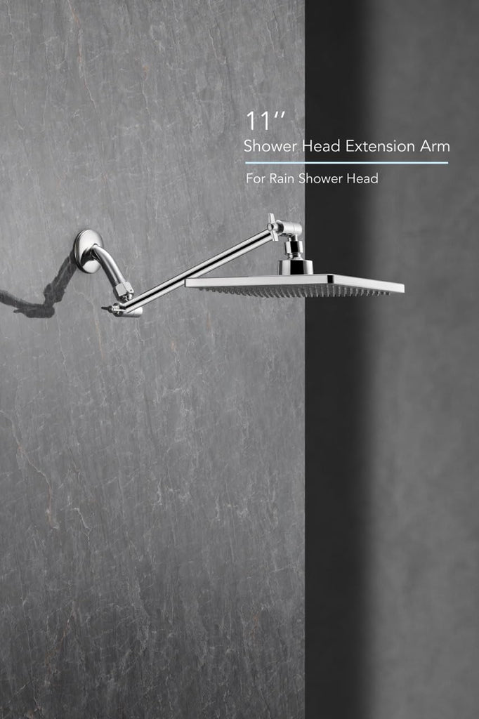 11 Inch Adjustable Shower Head Extension Arm With Locking Set Screw, 304 Stainless Steel Chrome Angle Height