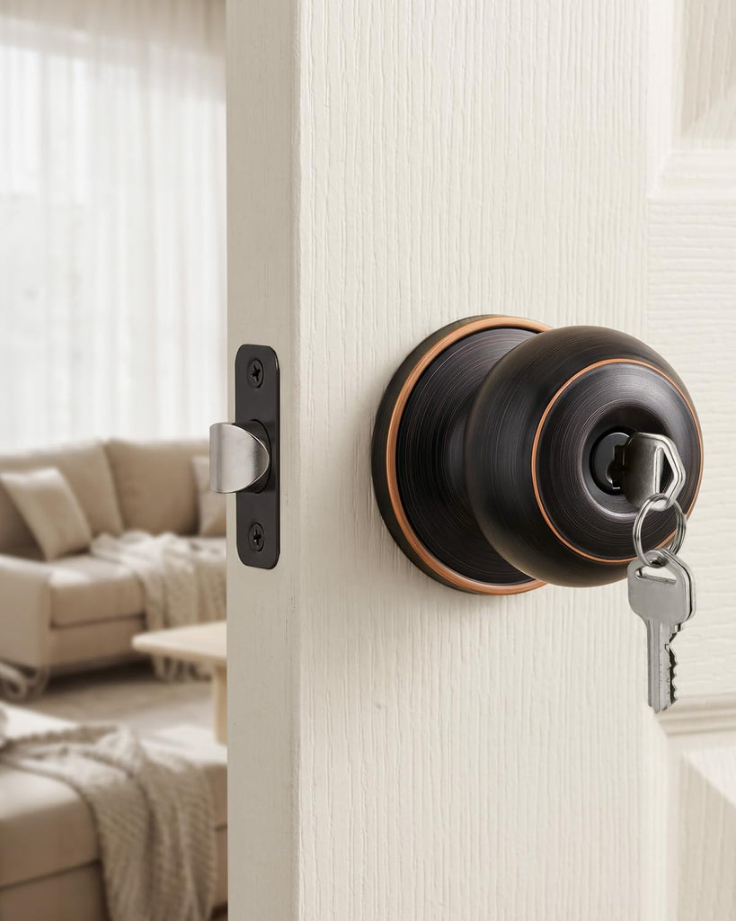 3 Pack Oil Rubbed Bronze Door Knobs with Lock and Key, Keyed Alike Keyed Entry Door Knobs Exterior, Black Doorknobs