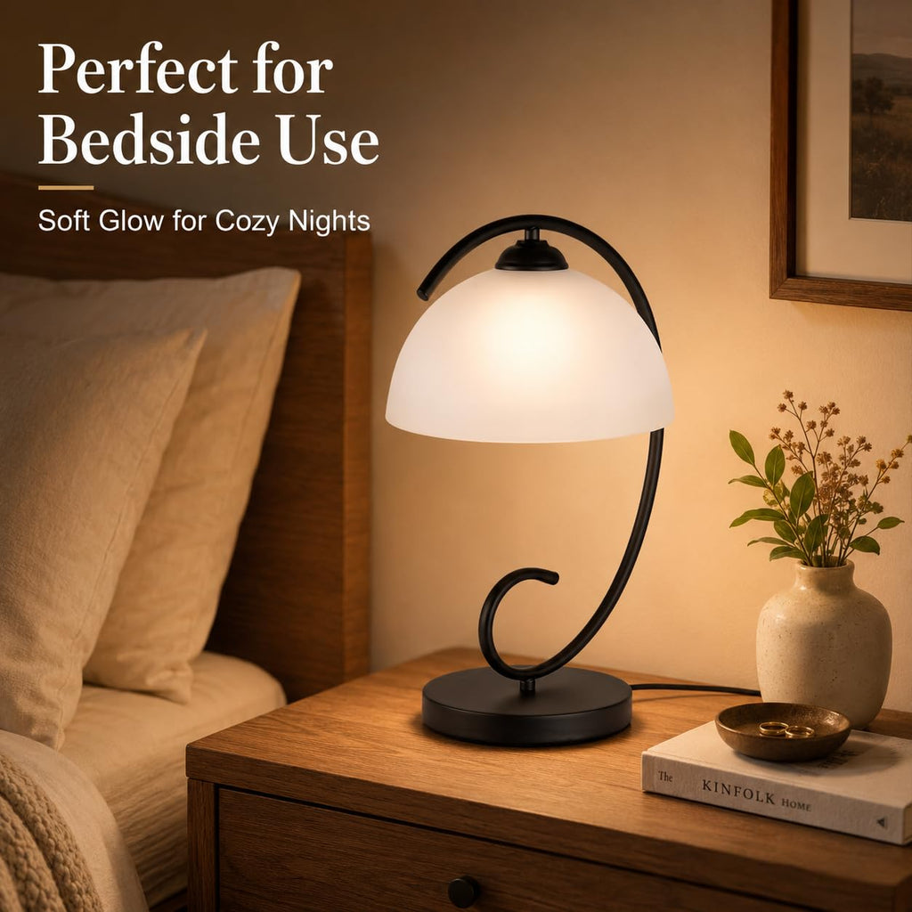 17.5inch Modern Bedside Table Lamp with Frosted Glass Dome Shade