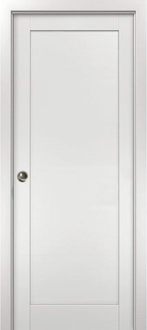 Modern Pocket Door 32 x 84 with Frames | Quadro 4111 White Ash | Kit Trims Rail Hardware | Solid MDF