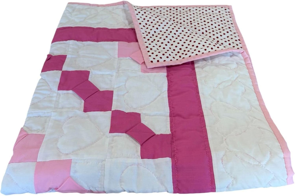 Baby Girl Quilt Hand Sewn Dark Light Pink Bow Ties Polka Dot Back