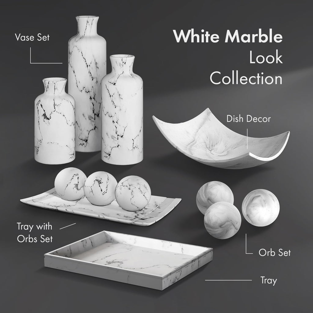 Black & White Small Set of 8 Marble Look Decorative Balls for Bowls - Decorative Orbs Spheres for Coffee Table