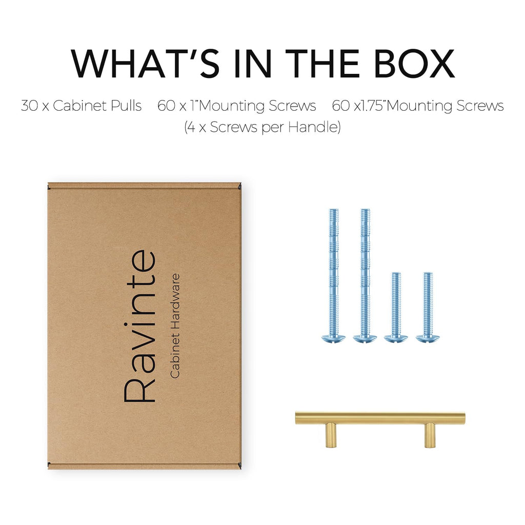Brushed Gold Cabinet Handles,Round T Pulls,3-1/2 Inch,30 Pack