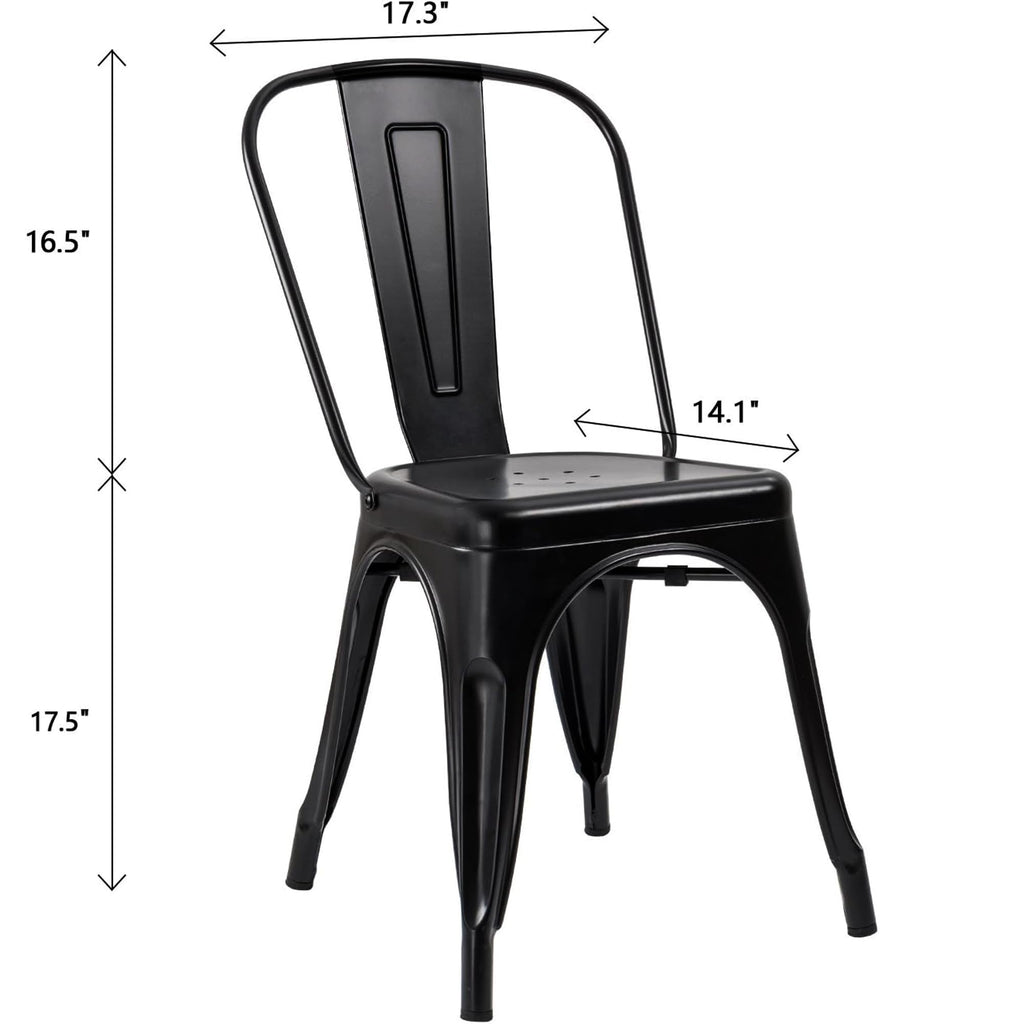 Metal Dining Chairs Indoor-Outdoor Use Stackable Side Chairs with Back Industrial Kitchen Classic Trattoria Chair Set