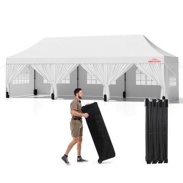 10x30 Heavy Duty Commercial Pop Up Canopy with Sidewalls, White