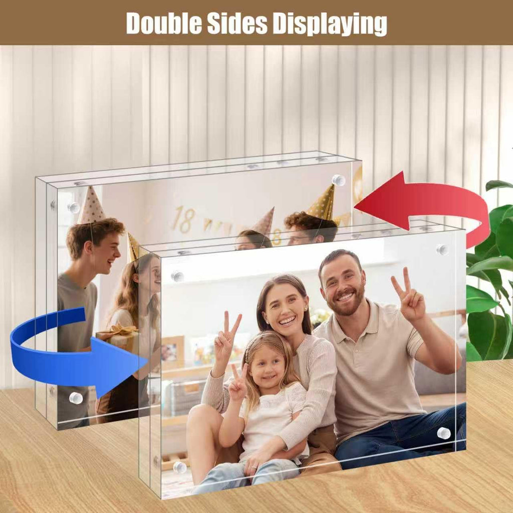 5x7 Acrylic Frames 4 Pack, 20mm Thicker Frameless Clear Picture Frames, Double Sided Magnetic Picture Frames, Free