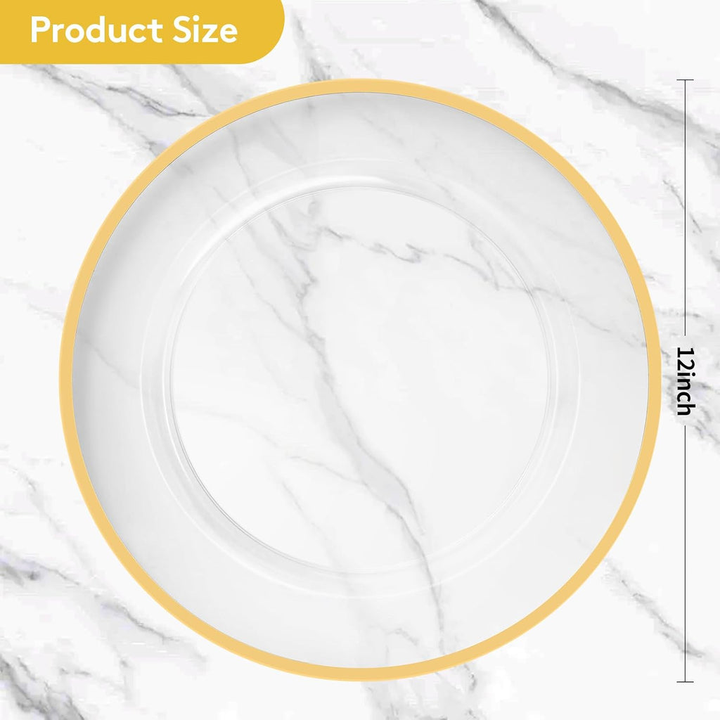 Inch Reusable Clear Charger Plates with Gold Rim - Set of 25