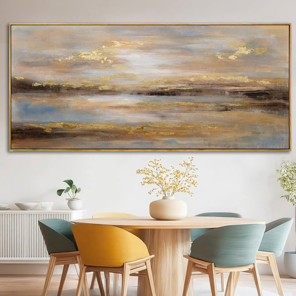 Gold Abstract Wall Decor Modern Artwork Framed Canvas Painting Large Wall Art Bedroom Wall Decor Living Room Print