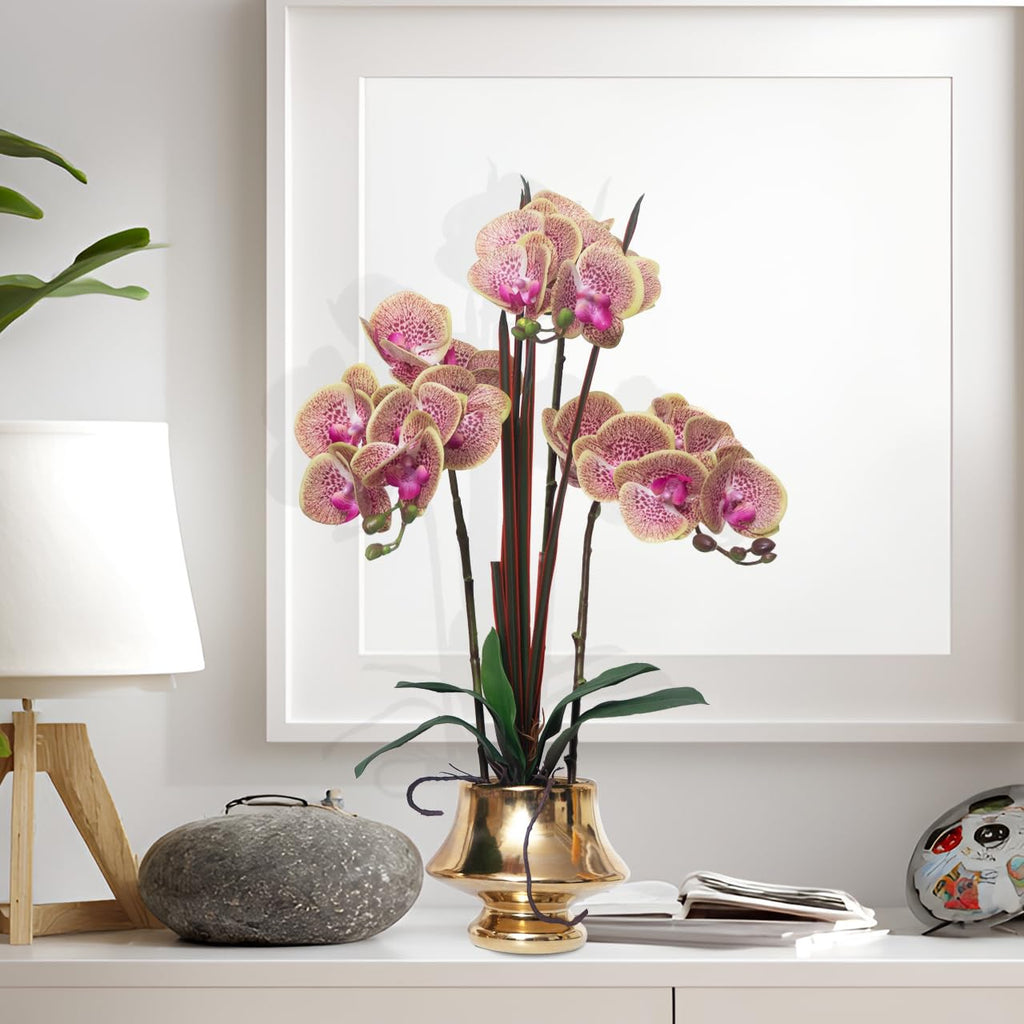 Orchids Artificial Flowers Real Touch Fake Flower in Ceramic Pot 20" Purple Dapple Faux Orchid Plant Lifelike Silk
